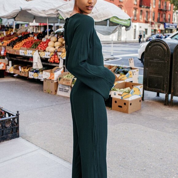 NWT Lulus Moments That Last Hunter Green Long Sleeve Cutout Jumpsuit - Picture 2 of 12